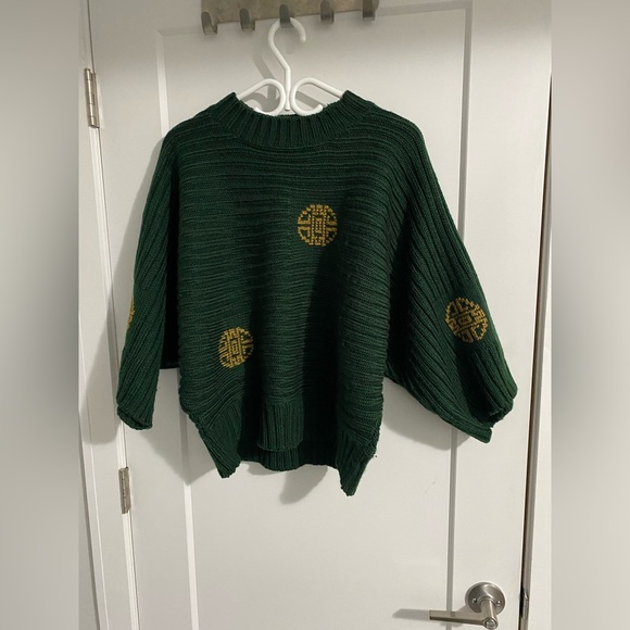 Vintage Green , Gold Ribbed Knit Sweater - Picture 4 of 6